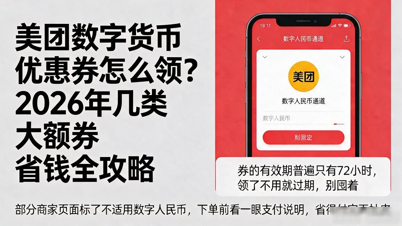 美团数字货币优惠券怎么领？2026年几类大额券省钱全攻略